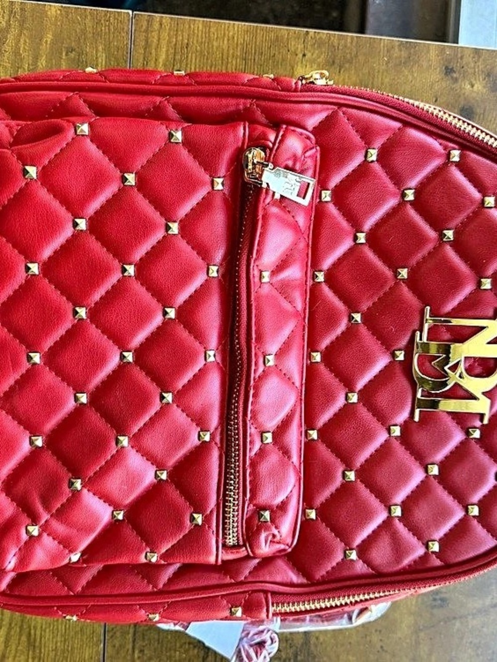 Badgley Mischka Quilted Studded Backpack Red